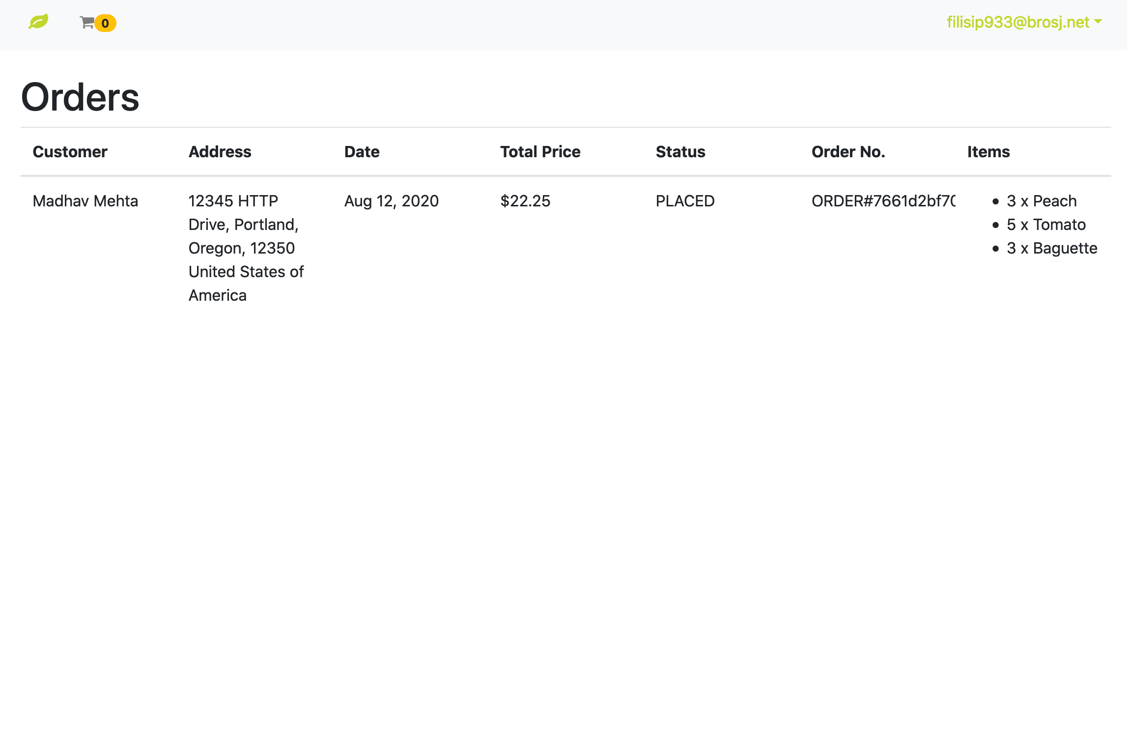 Order History Test