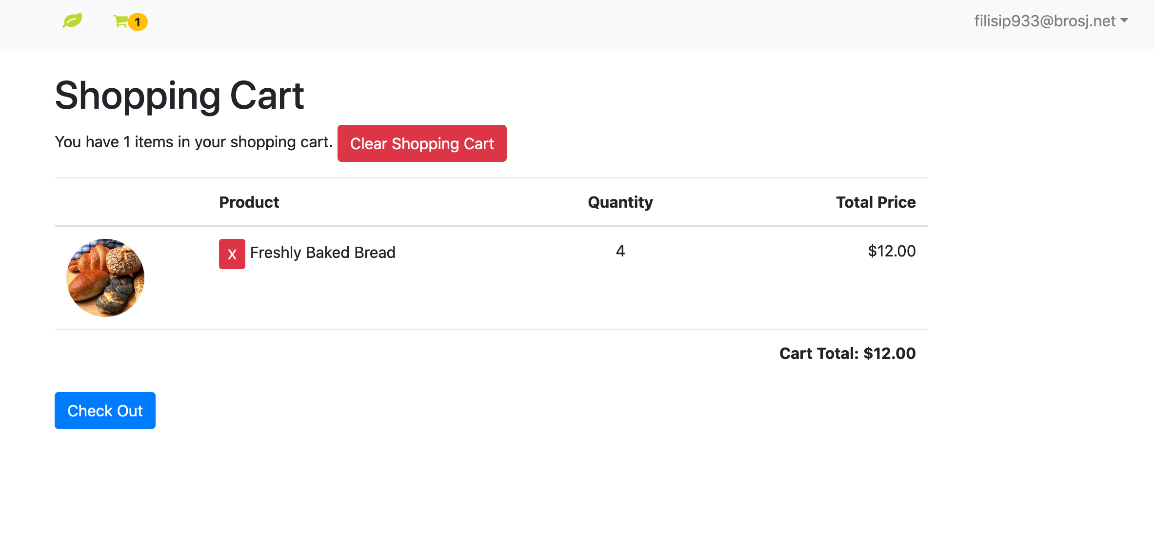 Updated view of Shopping Cart